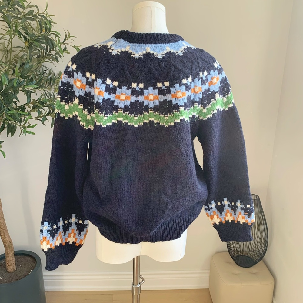 Fair Isle Nordic Navy Knit Sweater OS S-M - Picture 4 of 4